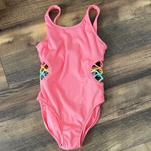 Pink Swimsuit with Colorful Side Accents